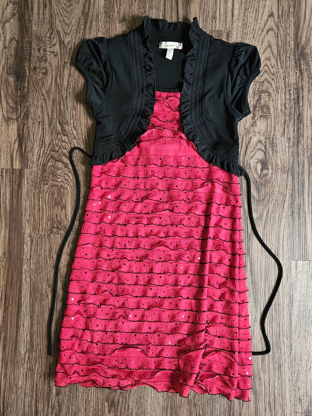 Girls 12 Black Bolero with Red Ruffled Sequin Dress